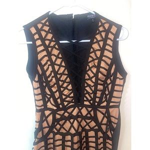 Fashionnova Black and Beige Bandage Midi dress